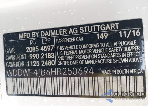 2017 Mercedes-Benz C 300 from USA, damaged, VIN WDDWF4JB6HR250694